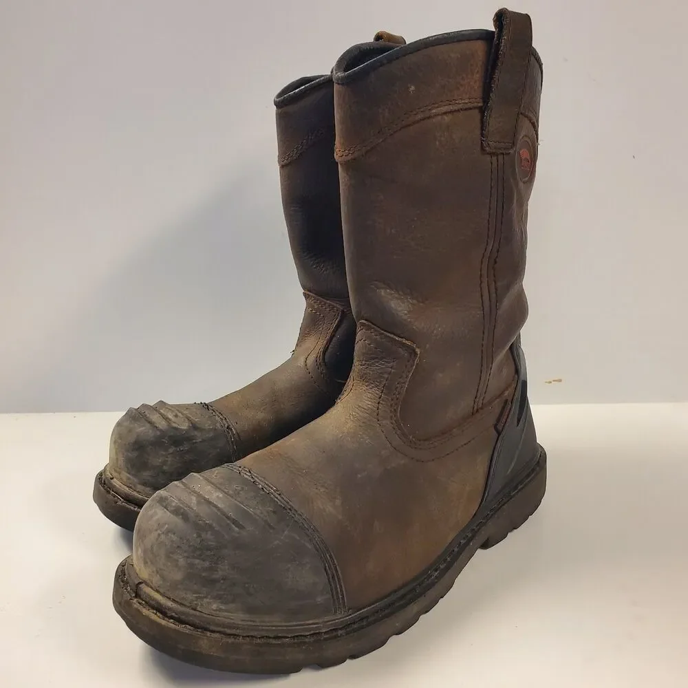 AVENGER Boots Mens Size 9.5M Brown Safety WATERPROOF Wellington Workwear A7876